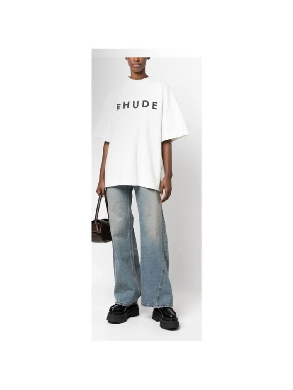 New RHUDE Oversized Logo Short Sleeve Tee (Sweatshirt) Off White/Black, Size XL